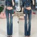Retro Wide Leg Flared Jeans Blue Low Waisted Slim Fit Washed Distressed Floor Length Trousers for Women Autumn Style_mkmklike.com