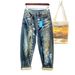 Men's Clothing Trendy Graffiti Printed Loose Straight Leg Jeans Personalized Washed Trousers Streetwear Jeans_mkmklike.com