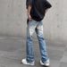 Men's Clothing Ripped Flared Jeans Men's Distressed Washed Ripped Flare Jeans - Vintage High Street Cleanfit Vibe Straight Denim Pants_mkmklike.com