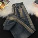 Men's Clothing Washed Distressed Vintage Blue Jeans High Street Striped Loose Straight Wide Leg Pants_mkmklike.com