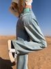 Light Blue Wide-leg Jeans For Women, Spring/autumn 2024, New Early Spring Design, High-waisted, Slimming, Narrow_mkmklike.com