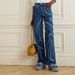 Women's High Waist Straight Leg Jeans With Water Wave Print - Cotton Denim Pants For Casual & Street Style (Blue, S/M/L/XL)_mkmklike.com