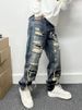 Men's Clothing Men's Distressed Patched Jeans Casual Edgy Straight Leg Loose Fit Trendy High Street Style For Formal & Casual_mkmklike.com