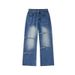 American Niche Splicing Jeans Men's Spring And Autumn New High Street Old Washed Floor Trousers Design Wide-leg Trousers_mkmklike.com