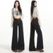 6313#American-style Denim Flared Jeans For Women, Dark Blue, Non-tight-fitting, Casual Straight-leg Bell-bottom Pants_mkmklike.com