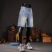 Men's Trendy Stylish Rhinestone Embroidered Denim Shorts Loose Casual Wide Leg Non-Stretch Five Point Pants_mkmklike.com