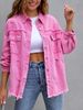 Women's Distressed Denim Jacket Oversized Long Sleeve Casual Shirt Coat In Solid Colors_mkmklike.com