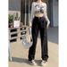 Black Straight-leg Workwear Jeans For Women, Spring/summer/autumn 2024 New Style, Petite Retro Loose High-waisted_mkmklike.com