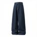 Men's Raw Denim Jeans – Retro Pleated Pocket Design With Velcro Hem, Loose Fit Casual Trousers (Bluish, M-XXXL)_mkmklike.com