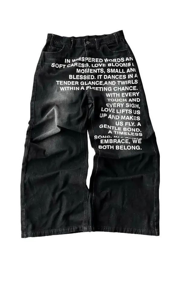 European And American Retro Street Hip-hop Wide-leg Pants Washed Letter-printed Jeans Men's Loose Trousers Tide_mkmklike.com