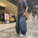 Men's Clothing Japanese Streetwear Loose Fit Wide Leg Washed Jeans For Men, Vintage Style, Comfortable Cotton, Straight Hem (S/M/L/XL)_mkmklike.com