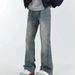 Men's American Style Washed Flared Jeans Loose Fitting Trendy Spring Retro Curved Blade Semi-Elastic Midweight Straight Pants_mkmklike.com