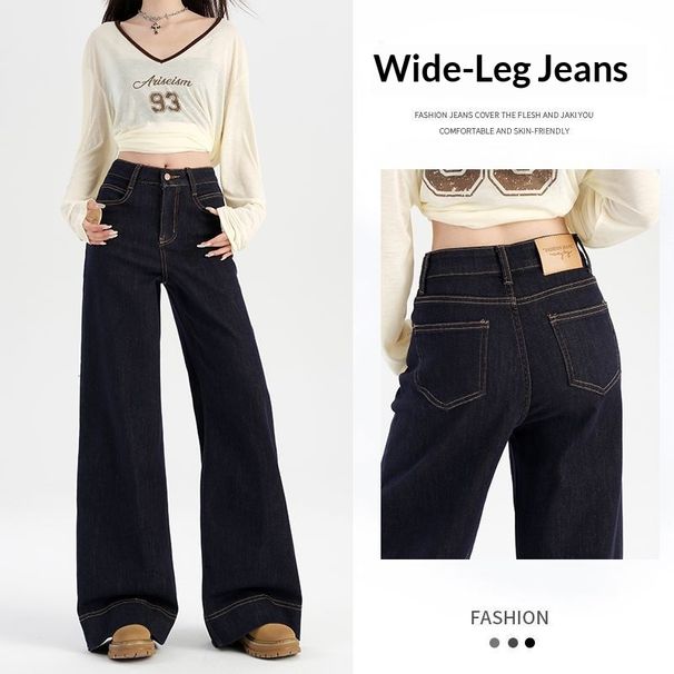 2025 Spring And Autumn New Denim Blue Non-Fading Jeans For Women American Retro Loose Casual Slightly Flared_mkmklike.com