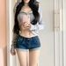 Light Blue Washed Low Rise Stretch Denim Shorts for Women Slimming Fit Super Stylish Bodycon Rolled up Hem Perfect for Summer_mkmklike.com
