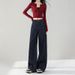 Women's High-Waisted Denim Wide-Leg Pants - Straight Cut Stretch Jeans For Fall, Flowy & Comfortable With Slanted Pockets_mkmklike.com