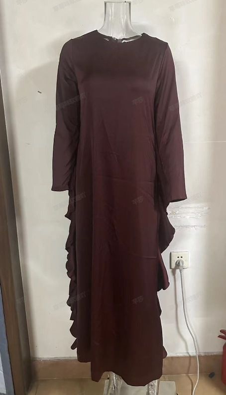 Women's Clothing solid color round neck ruffled long temperament dress_mkmklike.com