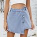 Women's Clothing Summer Washed Button Decoration Irregular Denim Skirt Pants_mkmklike.com