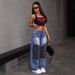 Women's Clothing Patchwork Patchwork Denim High Waist Tight Hip Raw Edge Women's Straight Denim_mkmklike.com