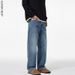 Clanfit Men's American Vintage Straight Leg Jeans – Cleanfit Washed Denim, Relaxed Fit, 100% Cotton (Sizes 28-38)_mkmklike.com