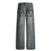 Heavy-duty Washed Denim Straight-leg Men's Punk Street Fashion Design Distressed Wide-leg Loose Pants_mkmklike.com