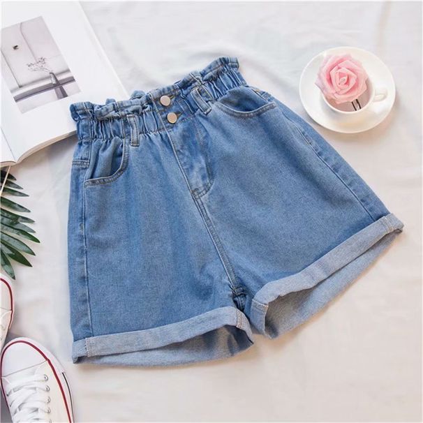 Women's Clothing Denim Shorts For Women In Summer Elastic Waist Straight Loose Slim All Match High Waist Curled A Line Wide Leg Hot Pants_mkmklike.com