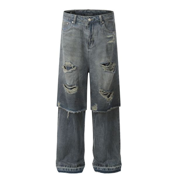 Men's Clothing Distressed Design High End Men's Two Piece Jeans_mkmklike.com