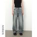 Men's Clothing Raw Edge Washed Distressed Wide Leg Jeans Men's Retro Loose Straight Versatile Trousers_mkmklike.com