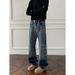 Cleanfit Men's Autumn Cat-ear Gradient Jeans, Niche Design Pants, American Retro Straight-leg Flared Jeans_mkmklike.com