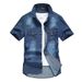 Mens Summer Retro Denim Shirts Mens Casual Straight Cotton Short Sleeve Jean Shirts Street Outdoor Cargo Plus Size Blue T-Shirt_mkmklike.com