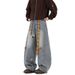 Cartoon Towel Embroidery Flared Jeans – Baggy Wide-Leg Trousers, Streetwear Vintage Denim Pants For Men, Retro Loose Fit With Unique Design_mkmklike.com