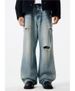 Men's Retro Washed Distressed Handmade Ripped Jeans Trendy Loose Straight Leg Trousers Versatile For Commuting_mkmklike.com