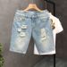 Men's Summer Lightweight Distressed Denim Shorts Casual Straight Fit Frayed Hem Five-Pocket Design Classic Five-Pocket Functionality_mkmklike.com