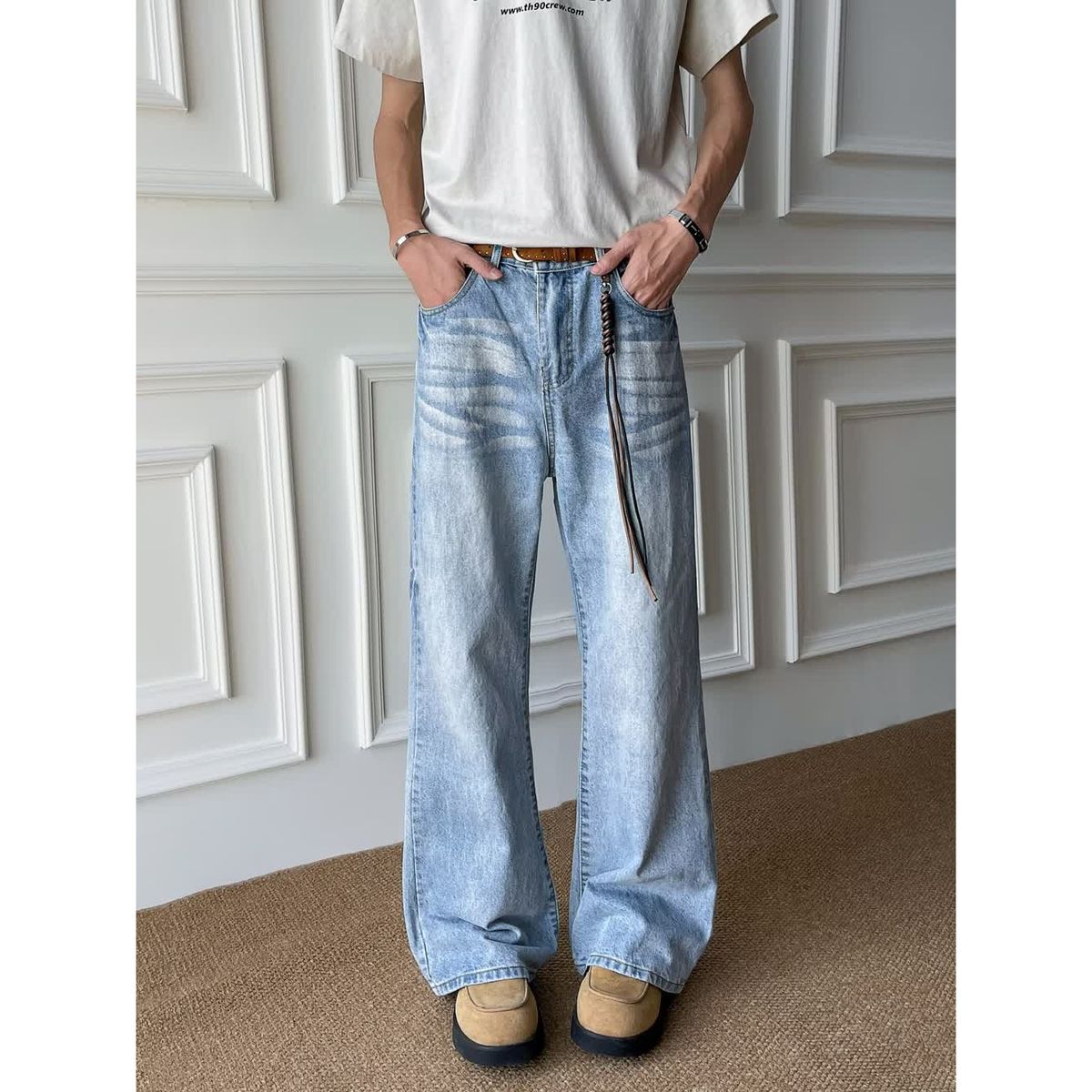 Men's Stylish Versatile Trendy Denim Jeans Artistic Relaxed Fit for Japanese Harajuku Look_mkmklike.com