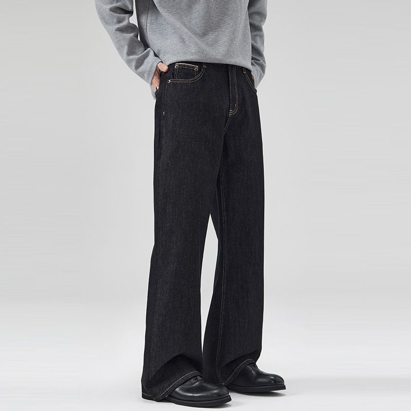 LKTM Men's Thick Raw Denim Jeans Fleece Lined Colorfast Clean Fit Autumn Winter Versatile Long Trousers_mkmklike.com