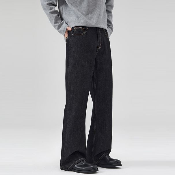 LKTM Men's Thick Raw Denim Jeans Fleece Lined Colorfast Clean Fit Autumn Winter Versatile Long Trousers_mkmklike.com