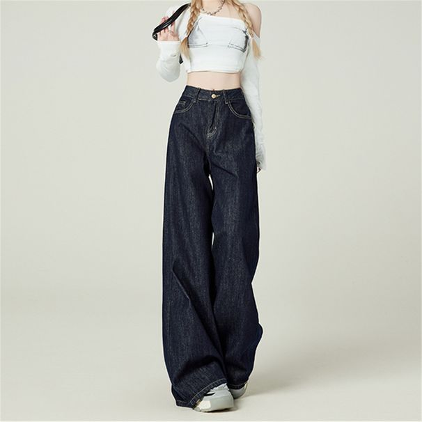 Retro Wide Leg Jeans For Women High Waist Loose Fit Pear Shape Denim Blue Autumn Winter American Style Trousers_mkmklike.com