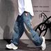 Men's Loose Wide Leg Denim Trousers Fashionable Leopard Print Trendy And Comfortable Long Pants_mkmklike.com