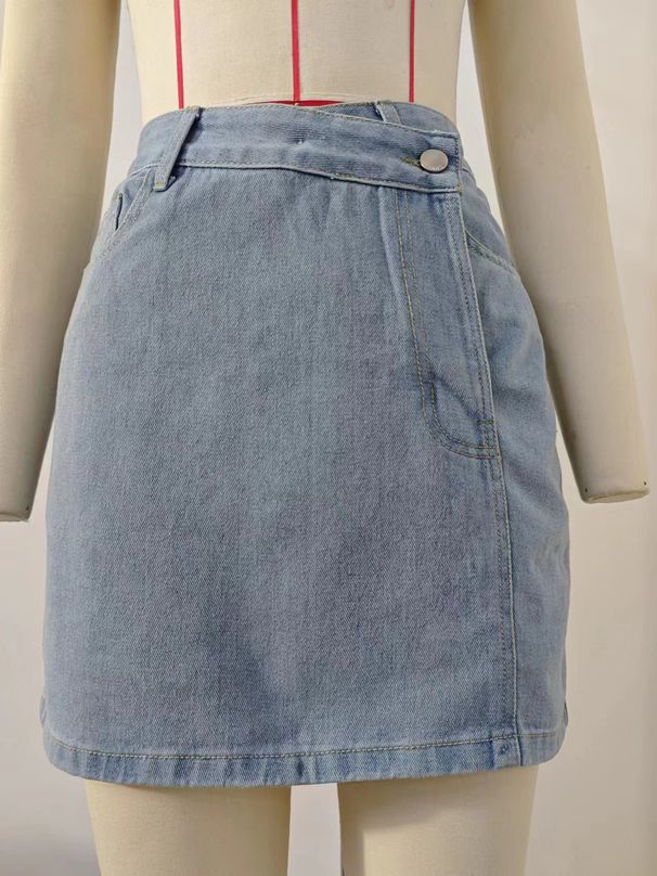 K Women's New Fashion Irregular Waist Design Denim Short Skirt Half Skirt_mkmklike.com