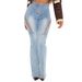 Women's Clothing Sexy High Waist Ripped Elastic Eyelet Straps Hollow Denim Flared Pants_mkmklike.com