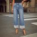 Women's Clothing New Stretch Straight Jeans Women's Quality Retro Curled High Waist Trousers_mkmklike.com