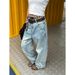 Retro Washed Distressed Straight Leg Jeans Street Style Loose Wide Leg Casual Trousers for Men And Women Floor Length Ripped_mkmklike.com