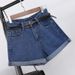 Women's High Waist Denim Shorts Korean Style Summer 2026 Loose Fit Slimming Wide Leg Rolled Hem Trendy Hot Pants Leg Lengthening_mkmklike.com
