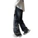 BOY Lushangshuai Oversize Men's American High Street Frayed Jeans Loose Straight Wide-Leg Cargo Pants Trendy_mkmklike.com