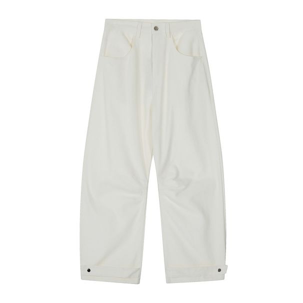 Solid Color Pleated Jeans For Men American Street Style Trendy Ins Design Patch Decoration Loose Wide-Leg Pants_mkmklike.com