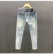 New Washed Blue Ripped Jeans Men's Autumn Personalized Scratched Slim-fitting Small Feet High Versatile Trousers_mkmklike.com