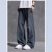 Men's Wide Leg Jeans Loose Straight Fit High Street Casual Pants Retro Workwear Denim Trousers For Spring & Autumn_mkmklike.com