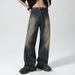 Retro And Old Jeans Men's Ins Trendy Brand Japanese Ruffian Handsome Wide-leg Dad Pants High Street Versatile Loose Straight Pants_mkmklike.com