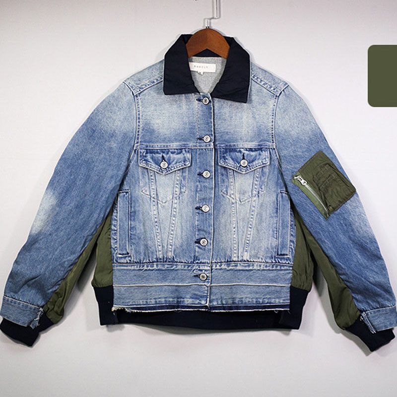 Women's Distressed Denim Jacket - Vintage Blue Oversized Boyfriend Jean Jacket With Raw Hem_mkmklike.com