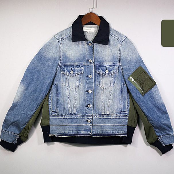Women's Distressed Denim Jacket - Vintage Blue Oversized Boyfriend Jean Jacket With Raw Hem_mkmklike.com