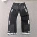 Men's Clothing European And American Style Men's Y2K Patchwork Painted Letter Hot Transfer Straight Leg Jeans_mkmklike.com
